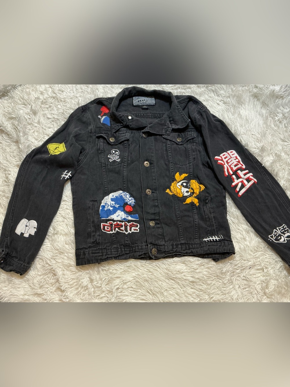 Brooklyn Cloth Tokyo Graffiti Black Denim Jacket Great Wave Koi Large
